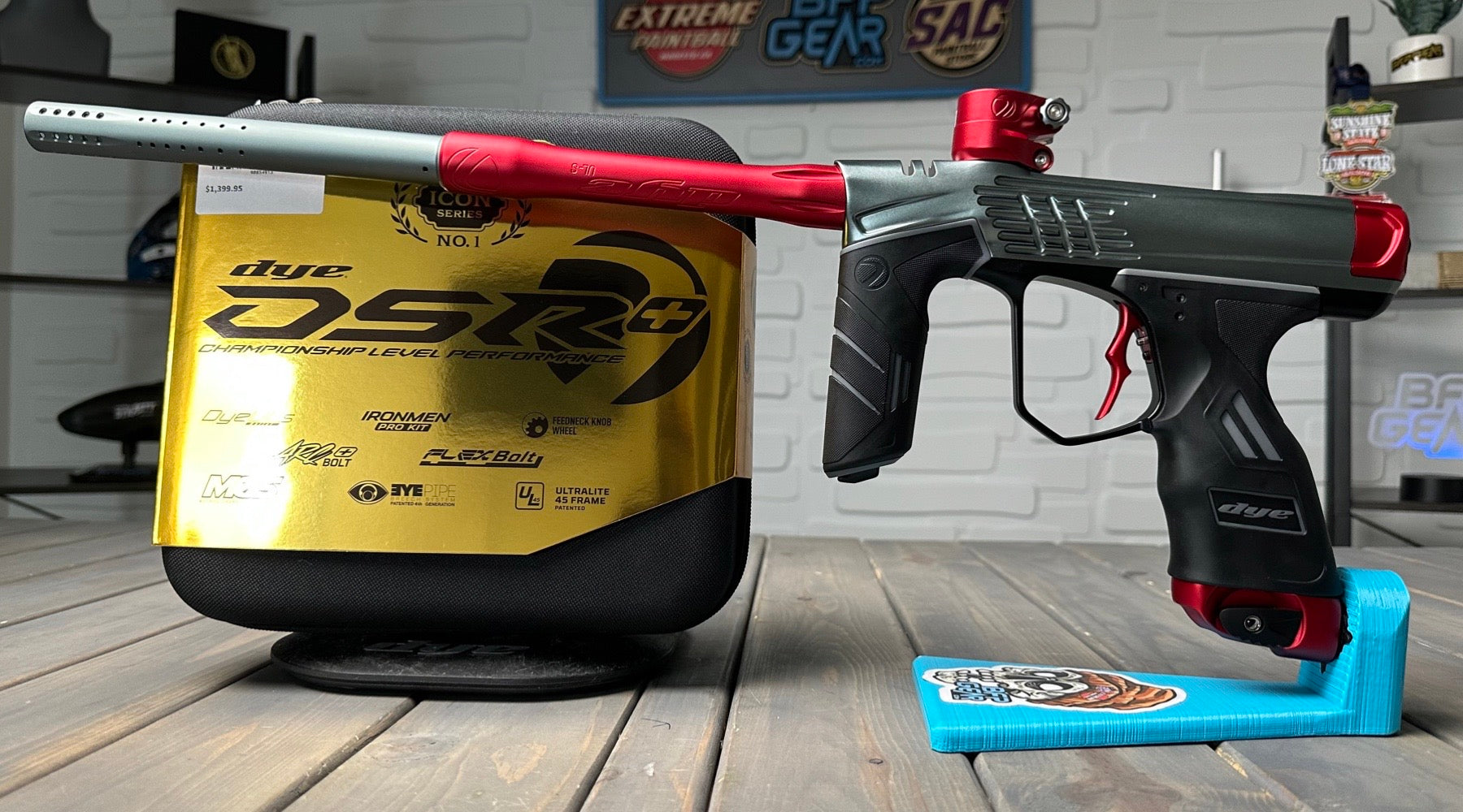 DYE M3+ PAINTBALL GUN - IRONMEN CF RED — Pro Edge Paintball