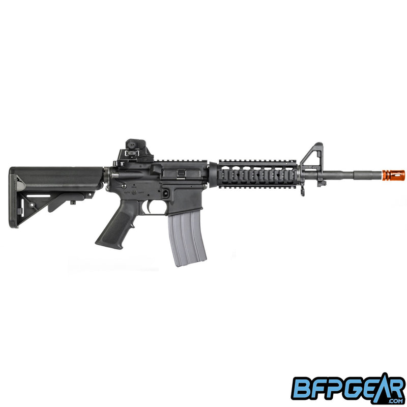 Side view of the VFC Avalon M4 SOPMOD airsoft rifle. 