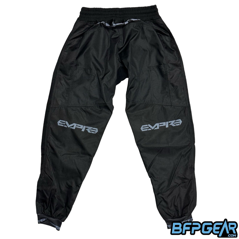 The back of the Empire Classic Pant in black and grey. Grey Empire logos are found just behind the knee.