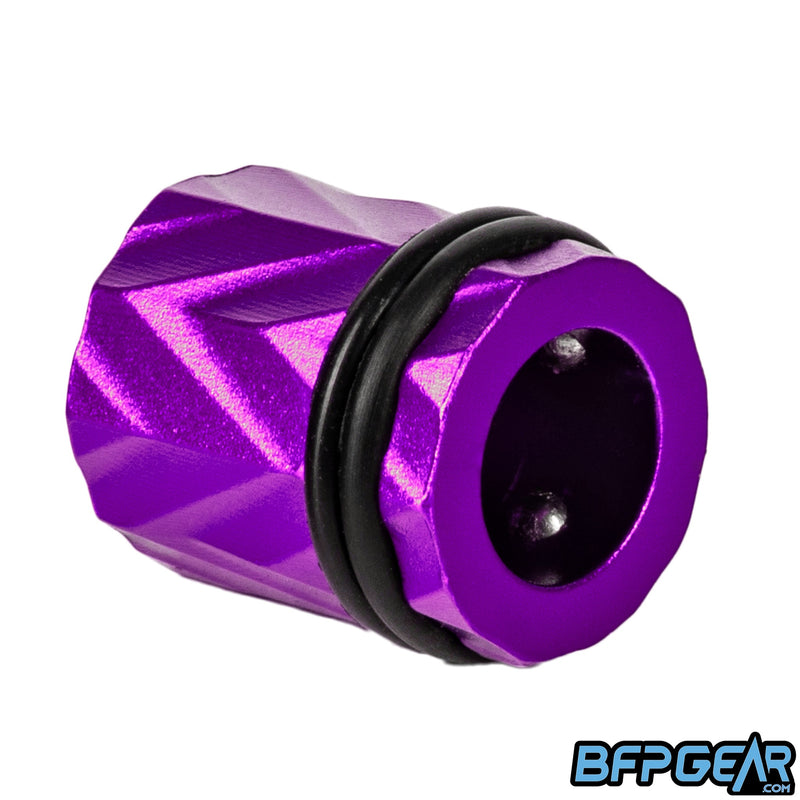 Each fill nipple cover snaps onto a paintball air tank regulator.