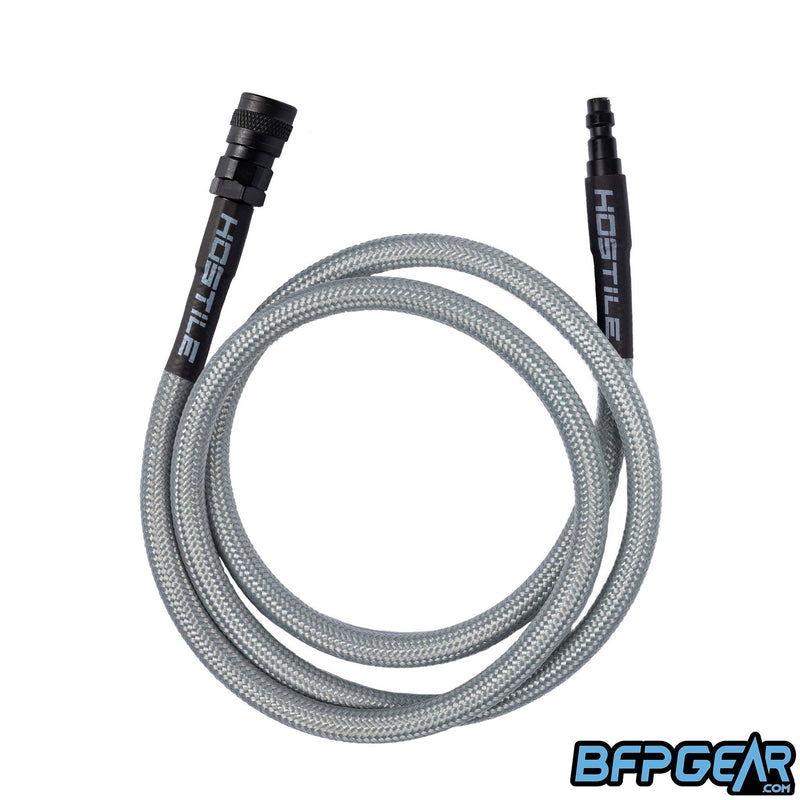 The 42" Flex Line Hose from HK Army in silver. Each Flex Hose has a male end, and a female quick-disconnect end.