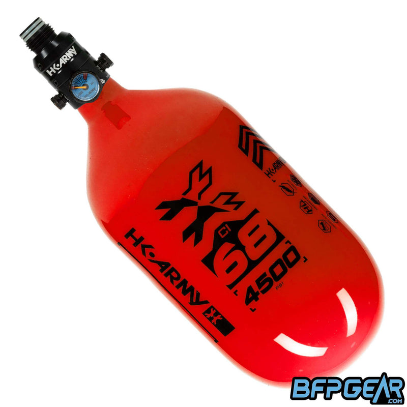 The HK Army 68ci Aerolite Rush tank in red and black, paired with the Pro Regulator.