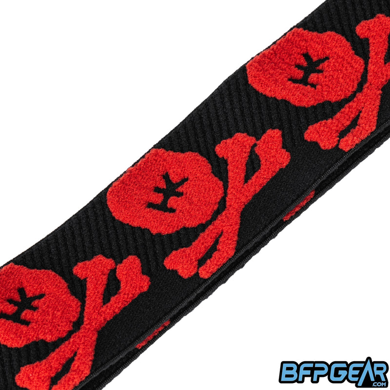 A closeup of the Bones pattern on the HK Army goggle strap