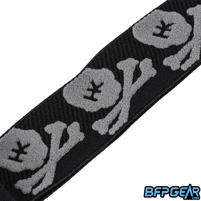 A closeup of the Bones pattern on the HK Army goggle strap.