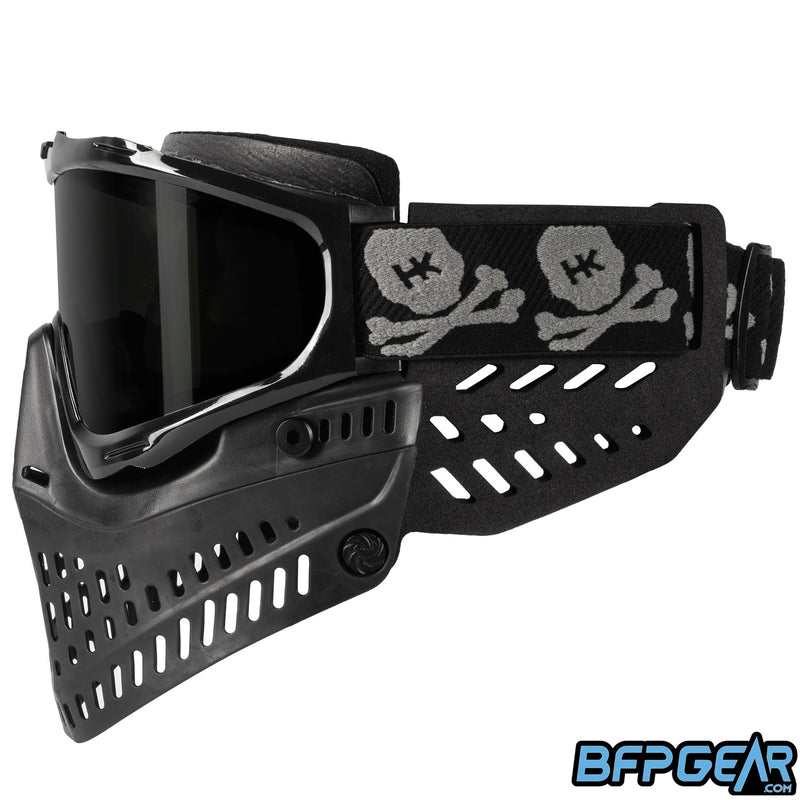 A photo of the Bones grey strap on a ProFlex goggle system.