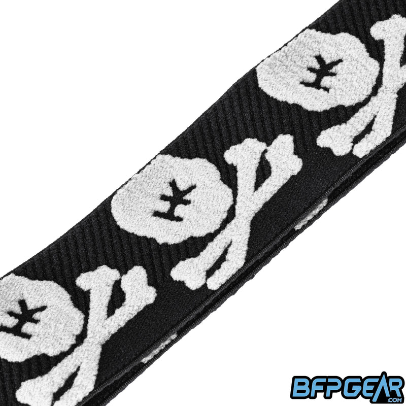 A closeup of the Bones pattern on the HK Army goggle strap.