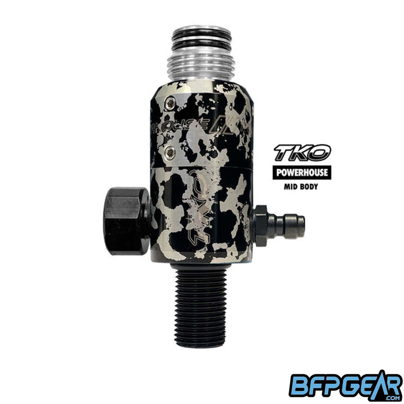 The TKO powerhouse mid body regulator in the black and silver sponge pattern.