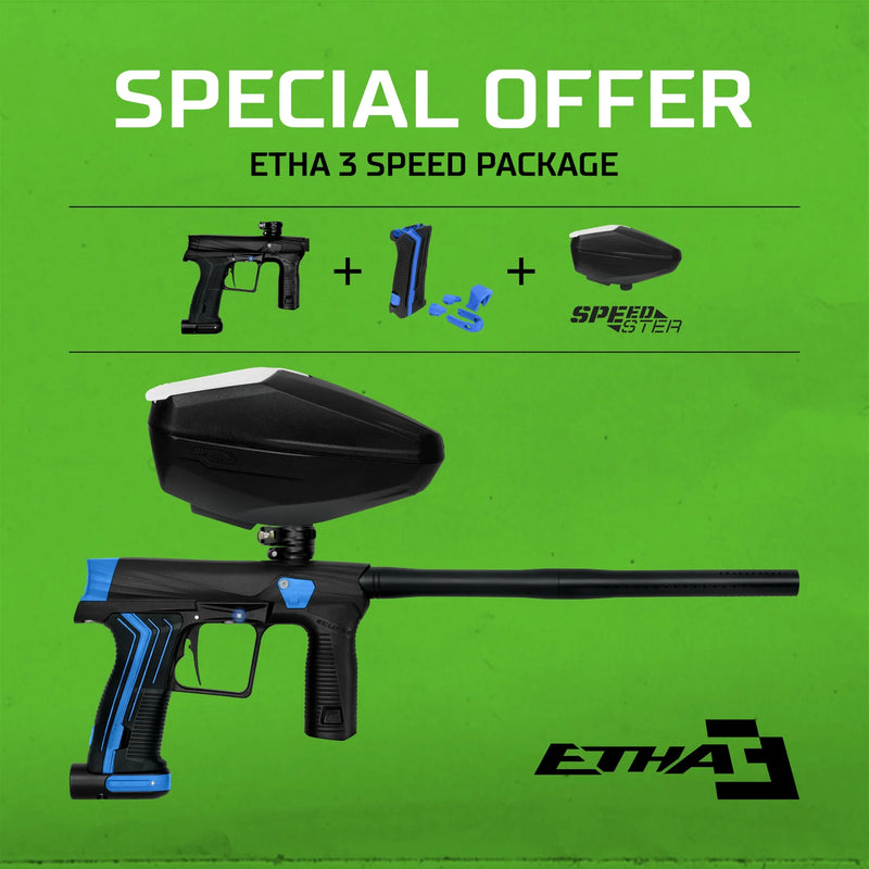 The Planet Eclipse Etha 3 Speed package deal. Comes with the Etha 3 with a blue color kit and a speedster loader.