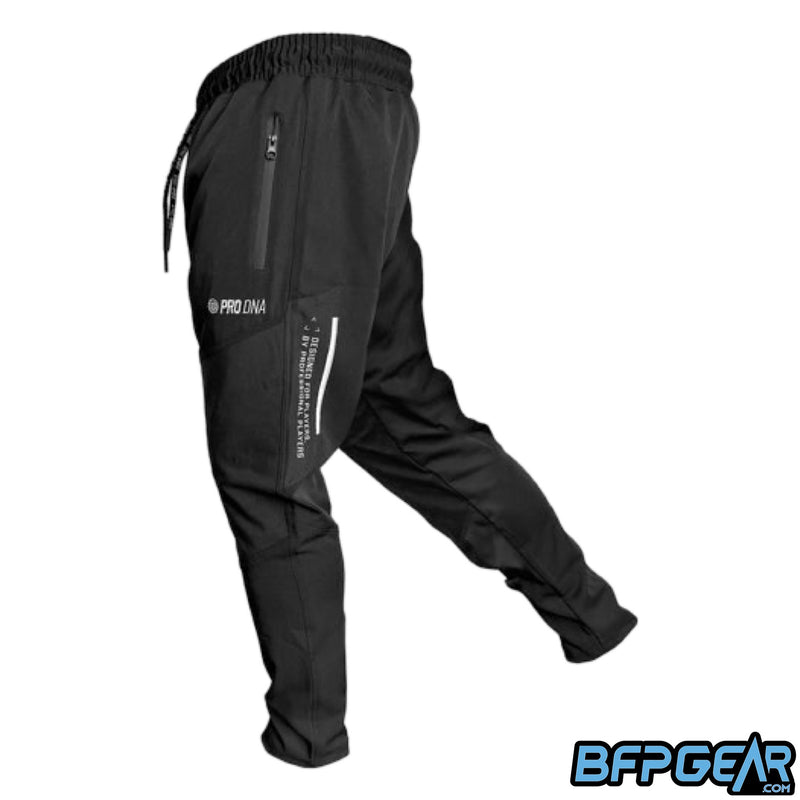 The Infamous Pro DNA Pro-Core paintball pants in all black.