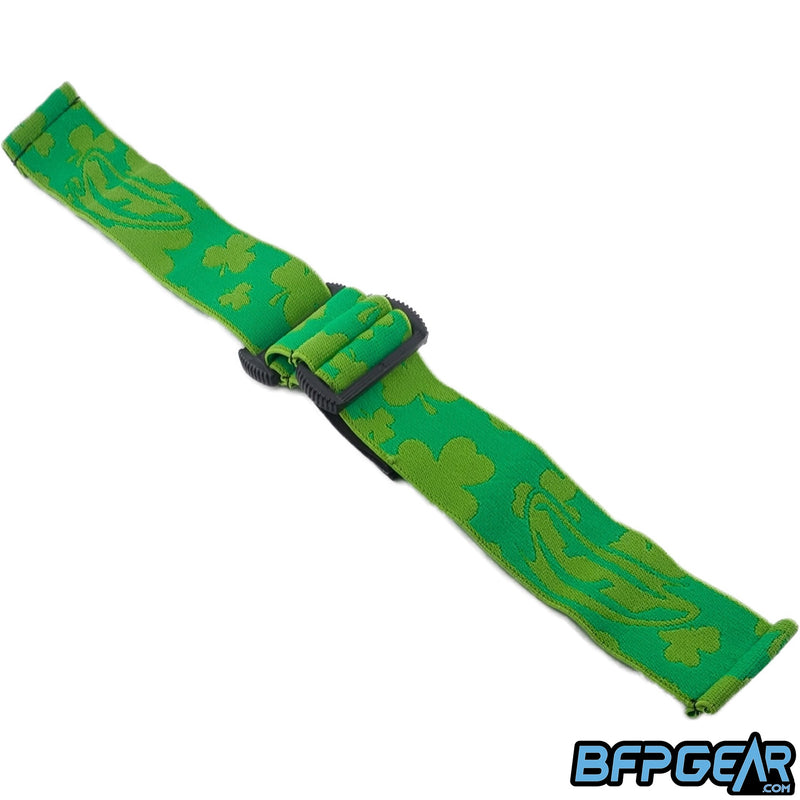 The JT Woven Strap for St. Patricks day! All green woven strap with an even brighter green clover pattern all over. This shows the strap fully extended.