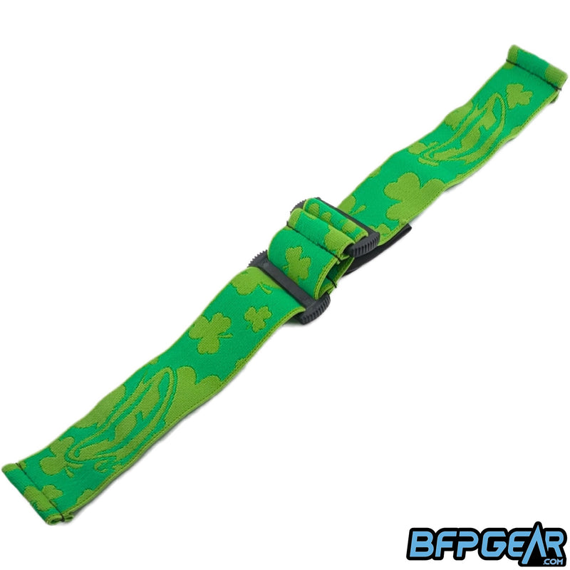 The JT Woven Strap for St. Patricks day! All green woven strap with an even brighter green clover pattern all over. This shows the strap fully extended.