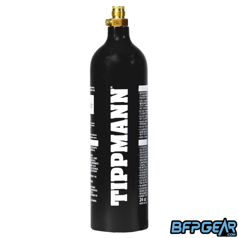 The Tippmann 24 ounce CO2 tank. Comes empty.