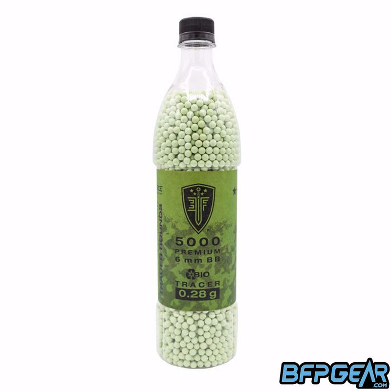 The Elite Force milsim tracer biodegradable BB's in a bottle of 5000. Weight of the BB's is .28g